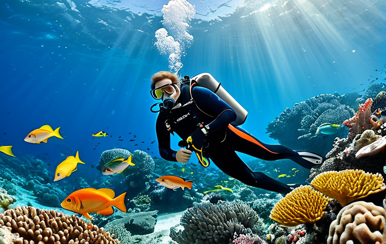 Scuba Diving Adventure**
"A professional scuba diver, fully clothed in diving gear, exploring a vibrant coral reef. The scene is underwater, with colorful fish and clear water. Professional underwater photography, safe for work, appropriate content, perfect anatomy, natural proportions, high quality, family-friendly."
**