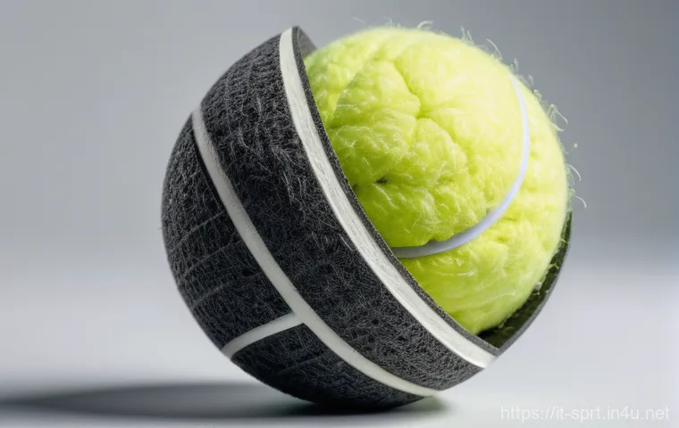 테니스 공 재질별 차이 - **Prompt:** "A highly detailed, realistic side-by-side comparison of two tennis balls. On the left, ...