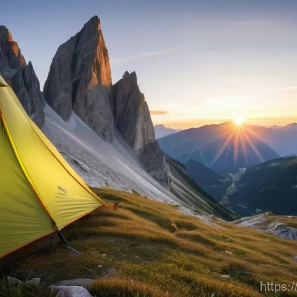 미니멀 캠핑 장비 리스트 - Serene Dolomite Sunrise Camp**
An adventurous solo hiker, gender-neutral, stands peacefully outside...