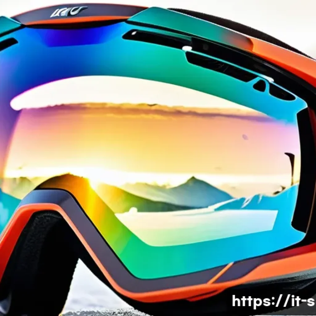 겨울 스포츠 고글 비교 - A detailed close-up of a pair of high-performance ski goggles with dual photochromic lenses showing ...