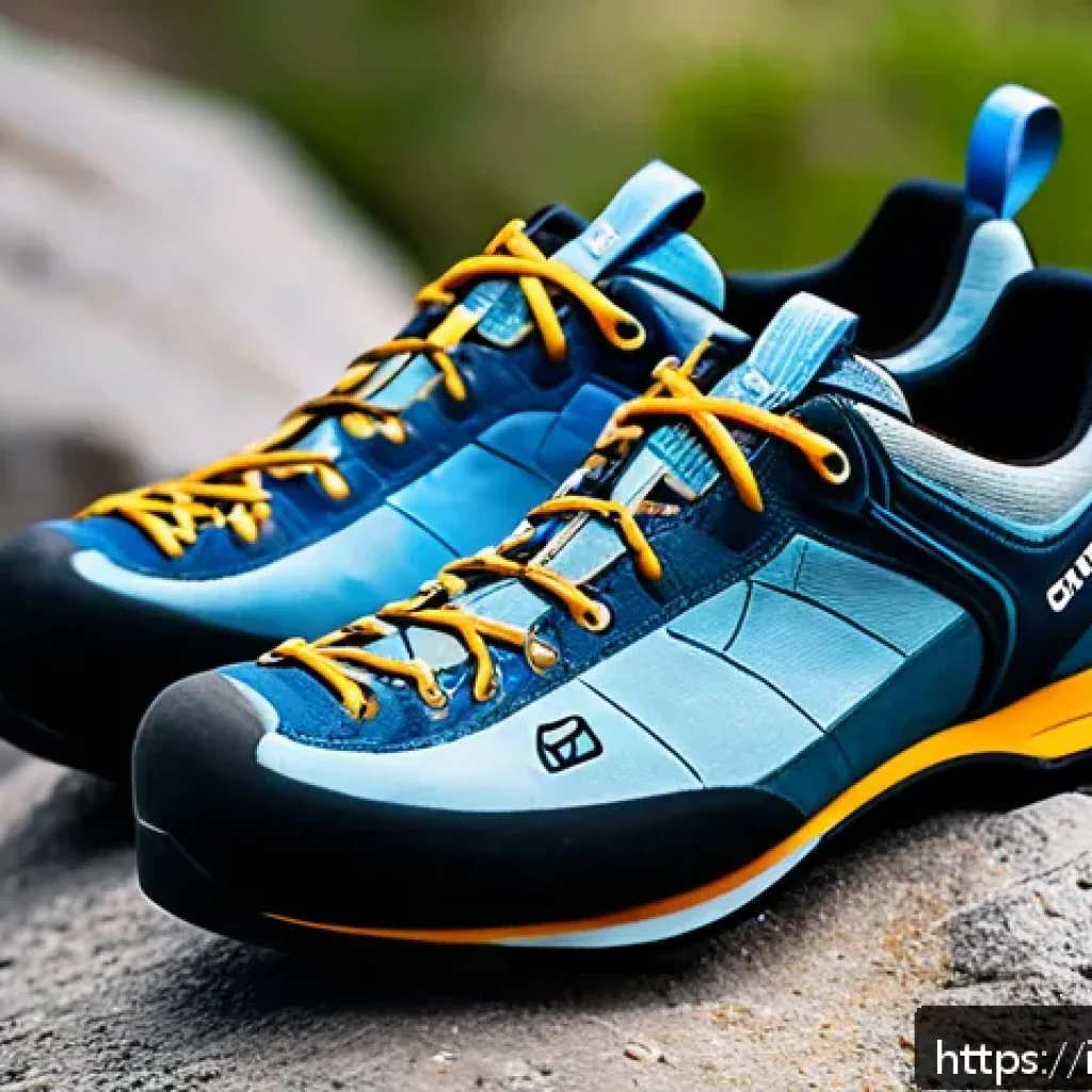 암벽등반화 선택 가이드 - A detailed close-up image of three types of climbing shoes&mdash;neutral, moderate, and aggressive&mdash;arrange...